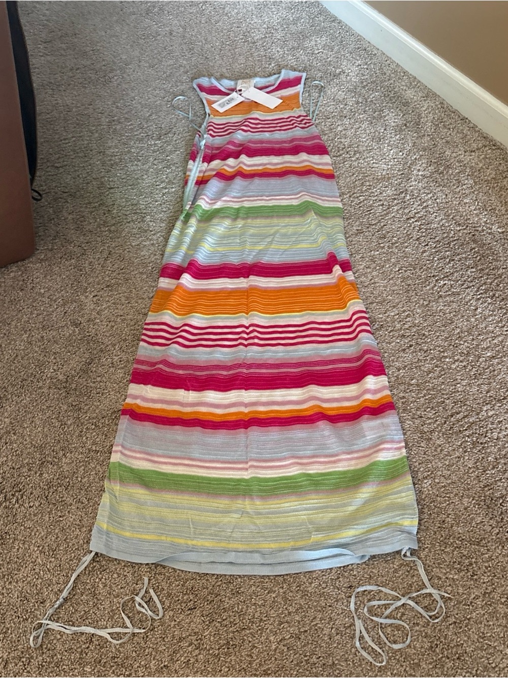 Milly Multicolor Striped Knit Tank Dress — Pink, Orange, Light Blue, Cream